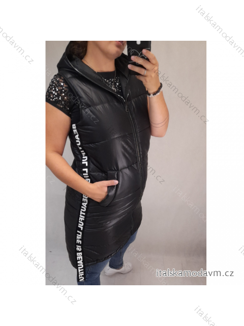 Vesta šušťáková s kapucňou dámska (M/L ONE SIZE) TALIANSKÁ MÓDA IMD21BIBI/DR M / L čierna