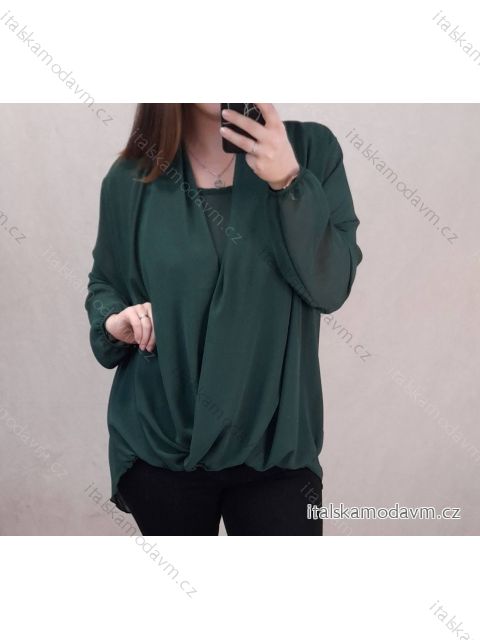 Tunika / blúzka dlhý rukáv dámska nadrozměr (3XL / 4XL ONE SIZE) TALIANSKÁ MÓDA IMWQ21214 tmavá zelená