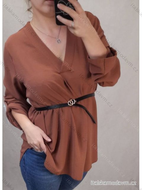 Tunika oversize dlhý rukáv dámske nadrozměr (2XL / 3XL ONE SIZE) TALIANSKÁ MÓDA IM321ANABELA hnedá 2XL/3XL