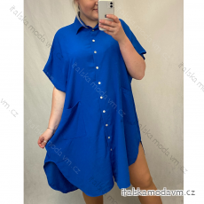 Šaty dlhé letné košeľové krátky rukáv dámske oversize (2XL/4XL ONE SIZE) TALIANSKÁ MÓDA IMM2153076MS