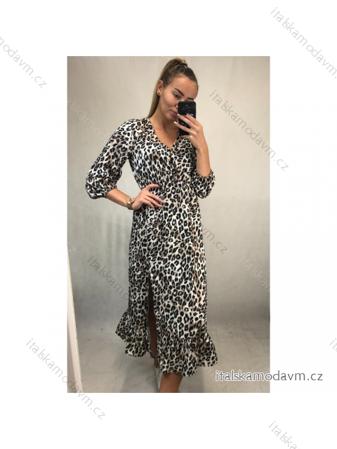 Šaty elegantní dlouhý rukáv dámské leopard (S/M.ONE SIZE) ITALSKÁ MÓDA IMM211310-A/DR biela S / M