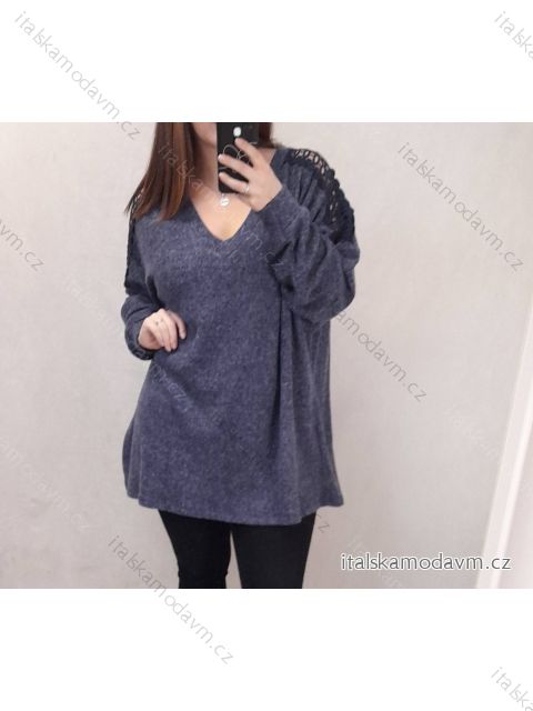 Tunika teplá dlhý rukáv dámska nadrozměr (3XL / 4XL ONE SIZE) TALIANSKÁ MÓDA IMWQ21155/DR  <p>modrá</p>