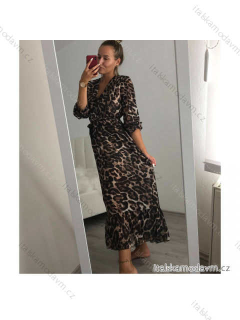 Šaty dlhé elegantný leopard dlhý rukáv dámske (S/M one size) TALIANSKÁ MÓDA IMWA21BARI/DR S / M leopardí