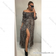 Šaty dlhé letné žabičkování carmen cez ramená dámske leopard (S / M ONE SIZE) TALIANSKÁ MÓDA IMWA216172-1 / DR