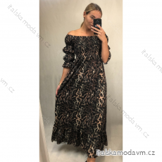 Šaty dlhé letné žabičkování carmen cez ramená dámske leopard (S / M ONE SIZE) TALIANSKÁ MÓDA IMWA216172-2 / DR