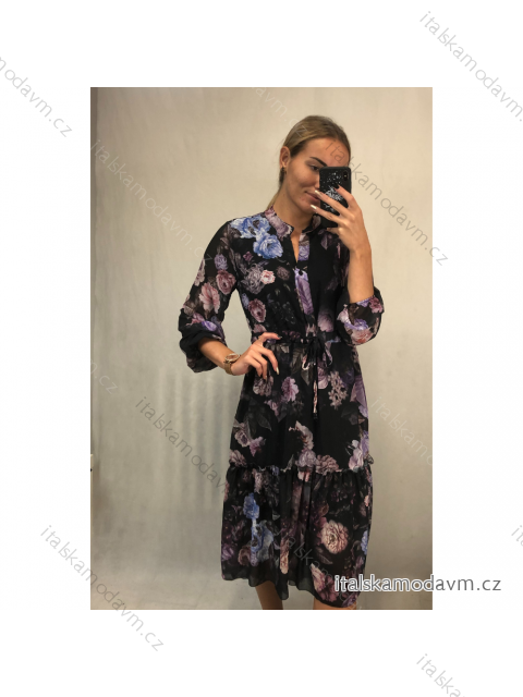 Šaty elegantné košeľové dlhý rukáv dámska (S / M ONE SIZE) TALIANSKÁ MÓDA IMWK21397/DR S/M černá