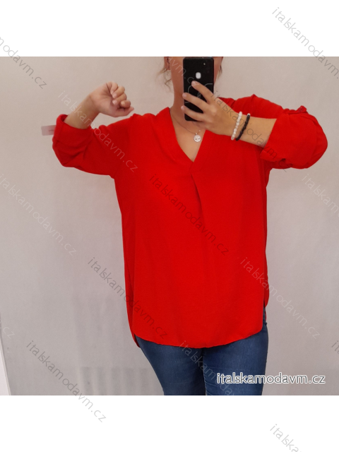 Šaty košeľové s opaskom dlhý rukáv dámske (2XL / 3XL ONE SIZE) TALIANSKÁ MÓDA IM321525 / DR 2XL/3XL červená