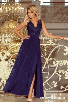 215-2 LEA long sleeveless dress with embroidered cleavage - dark blue
 NMC-215-2