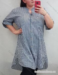 Šaty košile prodloužená 3/4 dlouhý rukáv dámské nadrozměr proužek  (uni XL/XXL) ITALSKÁ MODA  IM421400