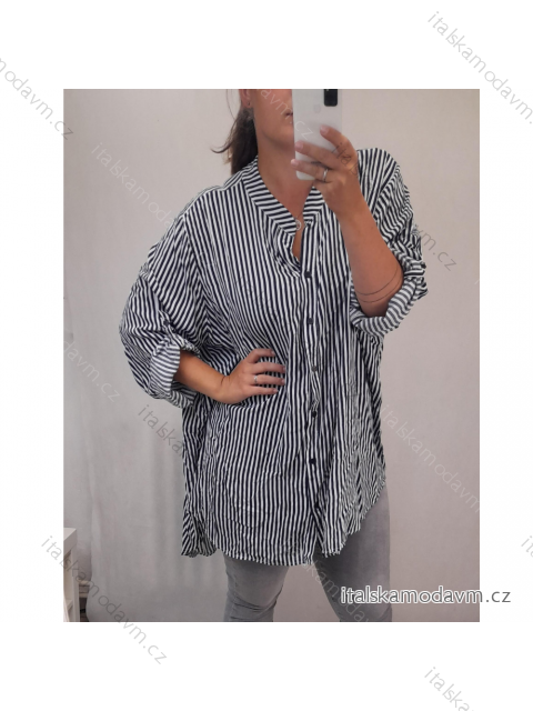 Košile prodloužená 3/4 dlouhý rukáv dámská proužek nadrozměr (5XL/6XL ONE SIZE) ITALSKÁ MODA  IM4212168