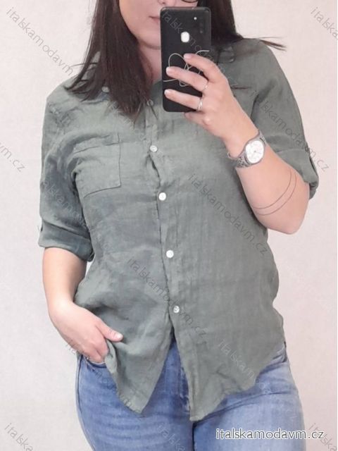 Košile lněná dlouhý rukáv dámská nadrozměr (M/L ONE SIZE) ITALSKá MóDA IM722037/DR M / L <p>khaki</p>