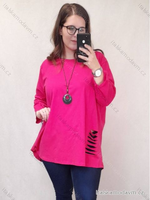 Tunika s príveskom krátky rukáv dámska nadrozmerná (3XL/4XL ONE SIZE) TALIANSKA MÓDA IMWQ22015/DR 3XL / 4XL tm.ružová