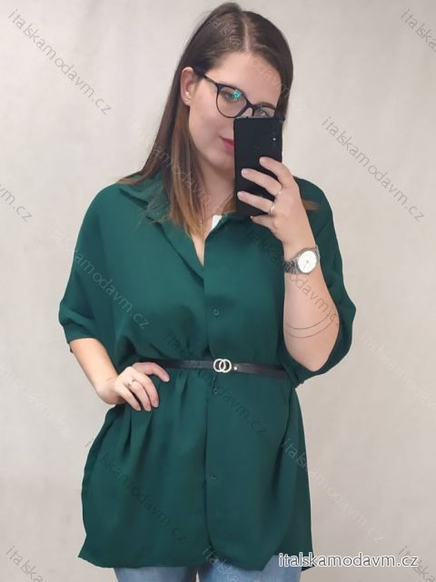 Tunika košeľová predĺžená s opaskom dlhý rukáv dámske (XL/2XL/3XL ONE SIZE) TALIANSKA MóDA IM322SILVIA/DR