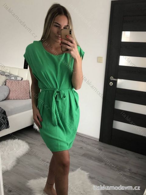 Šaty letné elegantné s opaskom dámske (S/M/L ONE SIZE) TALIANSKA MÓDA IMH22122 zelená M / L