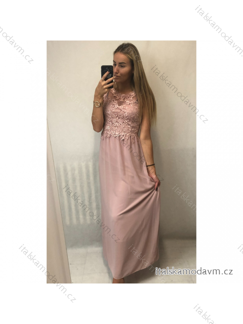 Šaty elegantné dlhé plesové dámske (S / M ONE SIZE) TALIANSKÁ MÓDA IMM21387/DR uni S/M sv.růžová