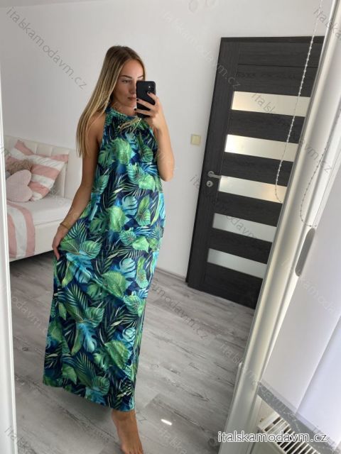 Šaty dlhé bez rukávov letné icecool dámske (S/M/L ONE SIZE) TALIANSKA MÓDA IMM22637/DR