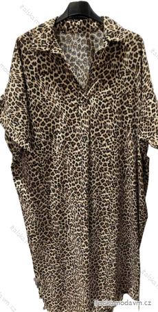 Šaty maxi košeľovej letnej oversize krátky rukáv dámske leopard (S/M ONE SIZE) TALIANSKA MÓDA IMM22920