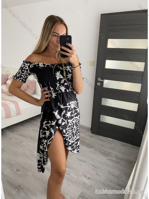 Šaty letný carmen cez ramená dámske (S/M/L ONE SIZE) TALIANSKA MÓDA IMM22UN5368 Čierna S/M