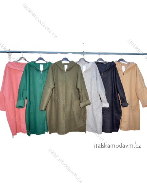 Kabát na zips s kapucňou dlhý rukáv dámska nadrozmer (2XL/3XL ONE SIZE) TALIANSKA MÓDA IM4221006