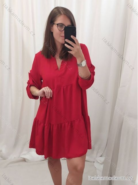 Šaty oversize voľnočasové 3/4 rukáv dámske nadrozmer (XL/2XL ONE SIZE) TALIANSKA MÓDA IMD22440/DR XL/2XL červená