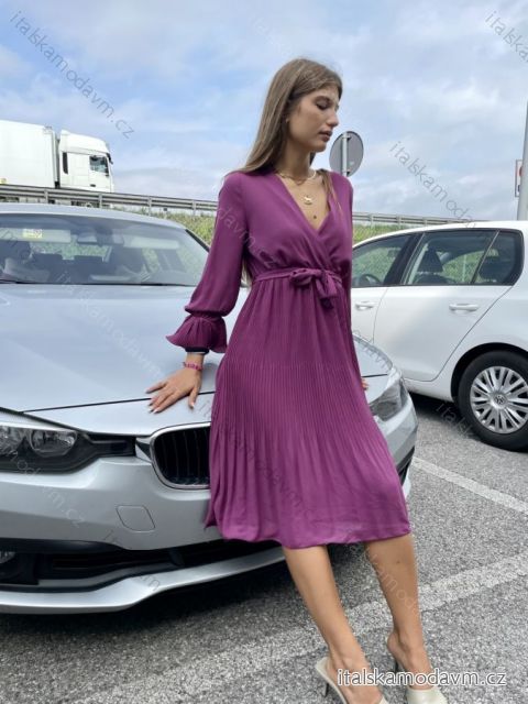 Šaty elegantní skládané dlouhý rukáv dámské (S/M ONE SIZE) ITALSKÁ MÓDA IMPDY22EF89339