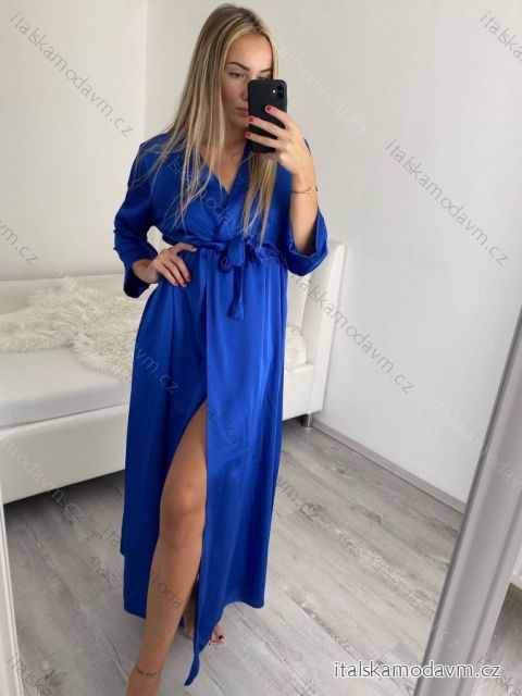 Šaty dlhé elegantné spoločenské dlhý rukáv dámske (S/M ONE SIZE) TALIANSKA MÓDA IMPSH2255183/DR S/M kráľovská modrá