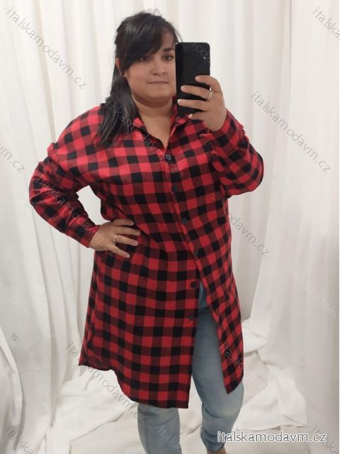 Šaty košeľa predĺžená kockovaná dlhý rukáv dámske (XL/2XL) TALIANSKA MóDA IM422SARA červená XL/2XL