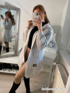 Cardigan pletený teplý s kapucí dlouhý rukáv dámský (S/M/L ONE SIZE) ITALSKÁ MÓDA IMD22815