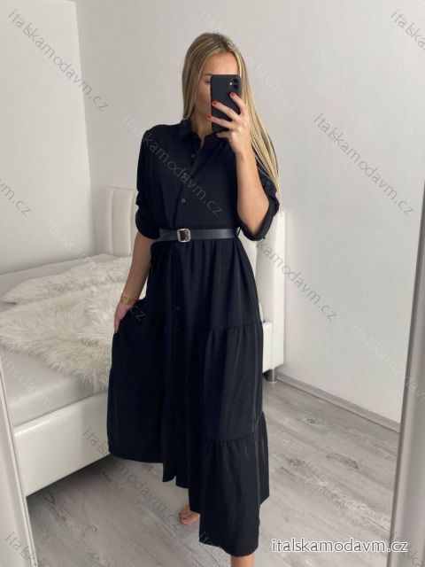 Šaty košeľové dlhý rukáv dámske (S/M ONE SIZE) TALIANSKA MÓDA IMPBR22H1770-R7/DR čierna S/M