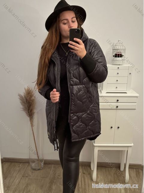 Bunda oversize s kapucňou dámska nadrozmer (XL/2XL ONE SIZE) TALIANSKA MÓDA IM422726/DR XL/2XL čierna