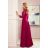 309-1 AMBER elegant lace long dress with a neckline - Burgundy color