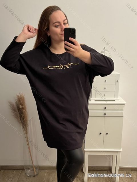 Šaty flaušové dlhý rukáv dámske nadrozmer (3XL/4XL ONE SIZE) TALIANSKA MóDA IM422BOLANA