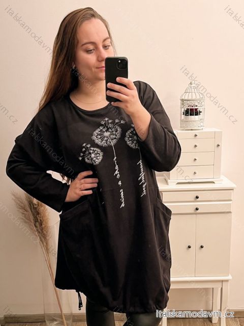 Šaty flaušové dlhý rukáv dámske nadrozmer (2XL/3XL/4XL ONE SIZE) TALIANSKA MóDA IM422RAVENA/DR 3XL / 4XL čierna