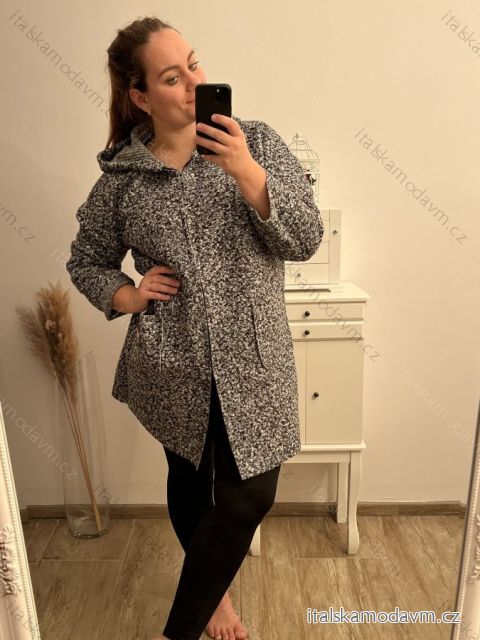 Kabát na zips s kapucňou dlhý rukáv dámska nadrozmer (2XL/3XL ONE SIZE) TALIANSKA MÓDA IM4221261/DR 2XL/3XL šedá