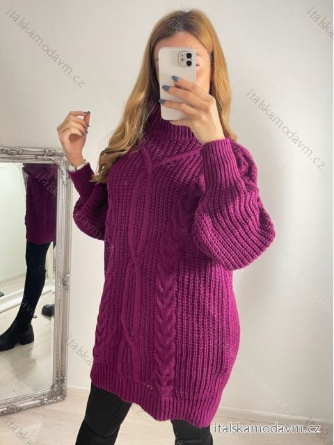 Sveter oversize predĺžený s rolákom dlhý rukáv dámsky (S/M/L ONE SIZE) TALIANSKA MÓDA IMWGS223723/DR M / L fuchsiová