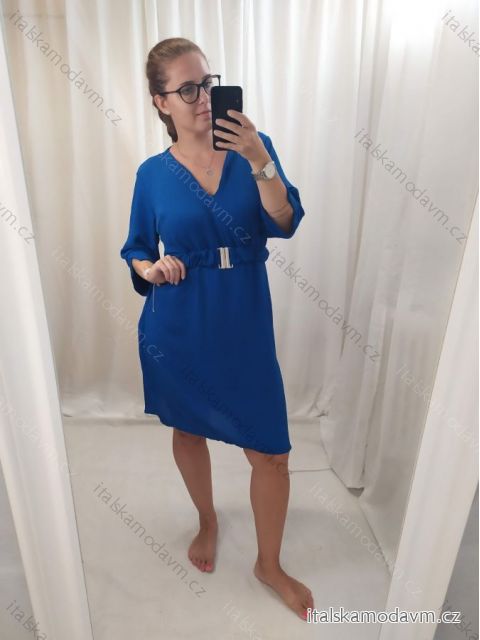 Šaty letné oversize elegantné s opaskom krátky rukáv dámske (S/M/L/XL ONE SIZE) TALIANSKA MÓDA IMWB22191/DR L / XL kráľovská modrá