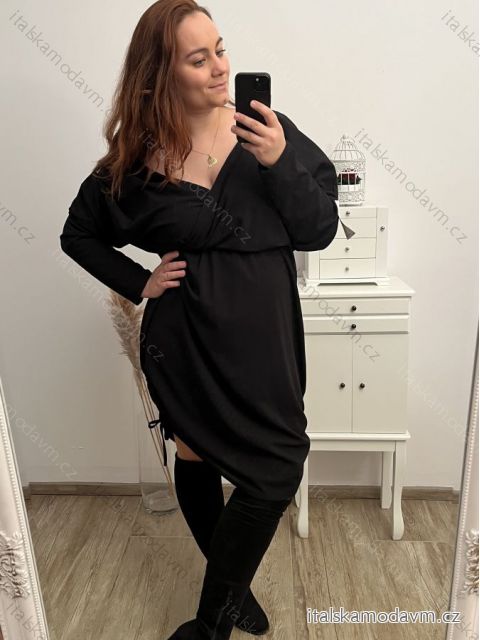 Šaty dlouhý rukáv dámské nadrozměr (XL/2XL/3XL/4XL ONE SIZE) ITALSKÁ MÓDA IMWQ22SARA-3/DR XL-2XL čierna