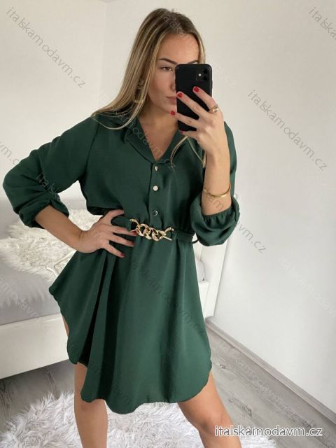 Šaty košeľové dlhý rukáv dámske (S/M ONE SIZE) TALIANSKA MÓDA IMWGS223922/DR S/M smaragdová