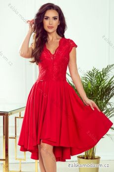 300-2 PATRICIA - dress with longer back with lace neckline - Red NMC-300-2
