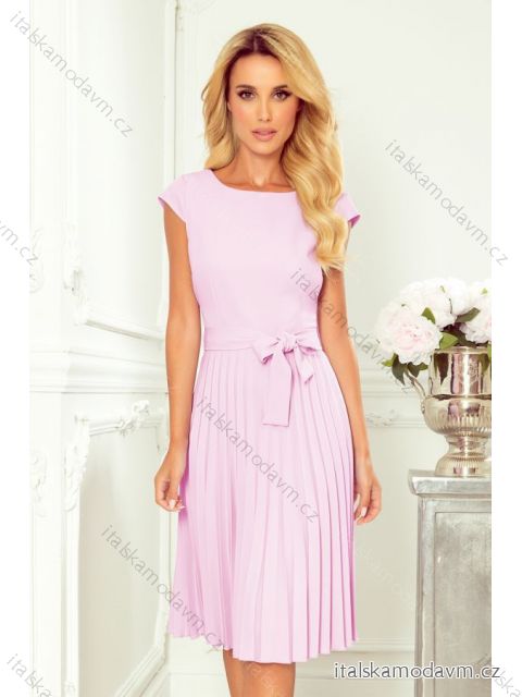 311-6 LILA Pleated dress with short sleeves - bright heather