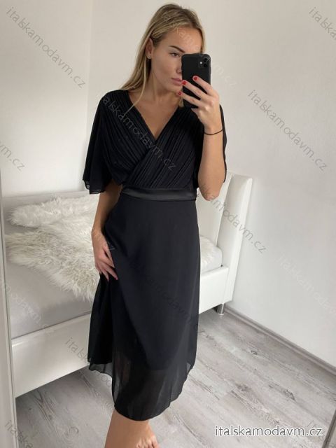 Šaty spoločenské elegantné šifónové krátky rukáv dámske nadrozmer (XL/2XL ONE SIZE) TALIANSKA MÓDA IMM229012ZO/DUR