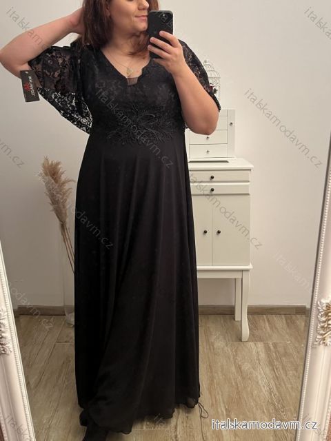 Šaty plesové dlouhé elegantní společenské krátký rukáv dámské nadrozměr (XL/2XL ONE SIZE) ITALSKÁ MÓDA IMM22PL80658/DU XL/2XL čierna