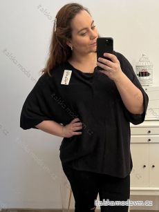 Sveter tenký oversize rukáv dámsky nadrozmer (3XL/4XL/5XL ONE SIZE) TALIANSKA MÓDA IM423BLACK/DU