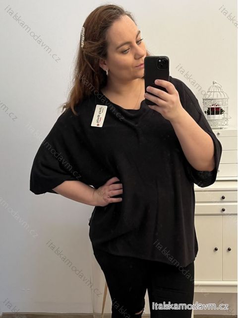 Sveter tenký oversize rukáv dámsky nadrozmer (3XL/4XL/5XL ONE SIZE) TALIANSKA MÓDA IM423BLACK/DU 4XL / 5XL čierna