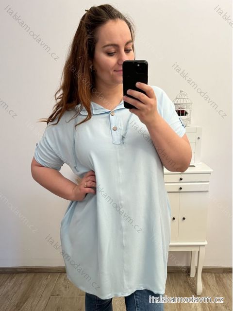 Tunika/šaty s kapucňou dlhý rukáv dámska nadrozmer (2XL/3XL ONE SIZE) TALIANSKA MóDA IM423IRIS/DU 2XL/3XL svetlo modrá