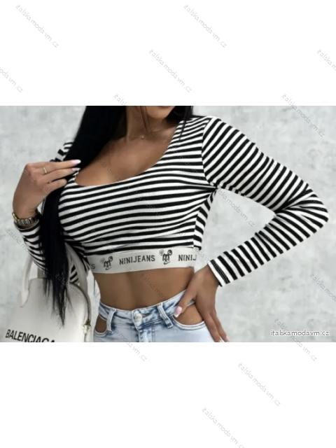 Crop top dlhý rukáv dámsky prúžok (S/M ONE SIZE) TALIANSKA MÓDA IMPCF2327358