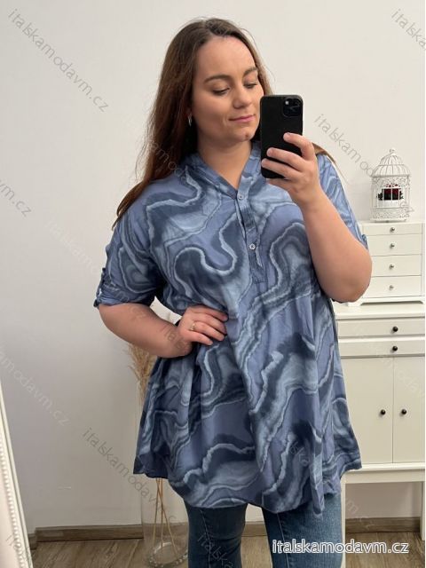 Tunika košeľová dlhý rukáv dámska (4XL/5XL ONE SIZE) TALIANSKA MóDA IMC23PRATO/DU 4XL / 5XL modrá