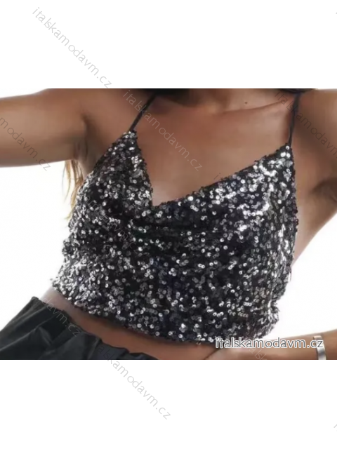 Top croptop trblietavý s flitrami na ramienka dámsky (S/M ONE SIZE) TALIANSKA MÓDA IMPMD233825a