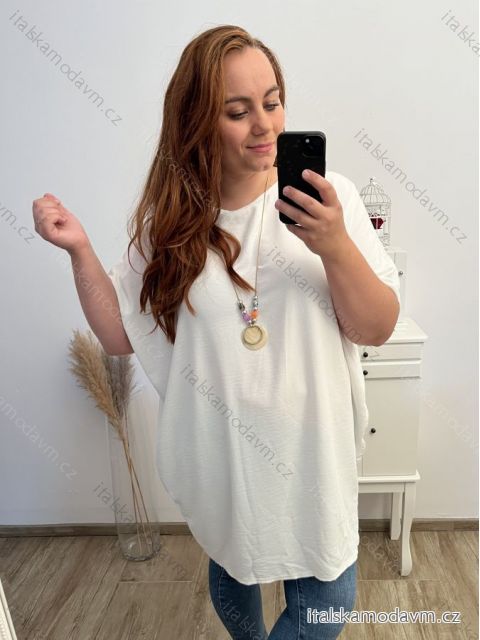 Tunika oversize krátky rukáv dámska nadrozmer (3XL/4XL/5XL ONE SIZE) TALIANSKA MÓDA IMBM23COLET/DU 4XL / 5XL biela