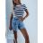 Crop top krátky rukáv dámsky prúžok (S/M ONE SIZE) TALIANSKA MÓDA IMD23468